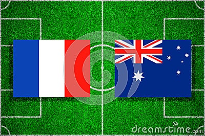 Flag France - Australia on the football field. Football match Stock Photo
