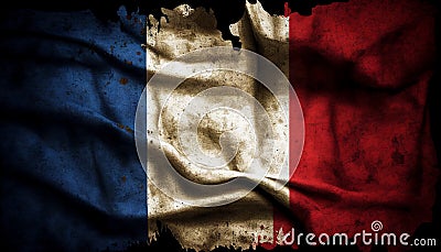 Flag of France or the Tricolour background with a distressed vintage weathered effect texture Cartoon Illustration