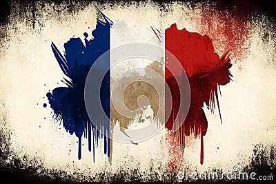 Flag of France or the Tricolour background with a distressed vintage weathered watercolour effect Cartoon Illustration