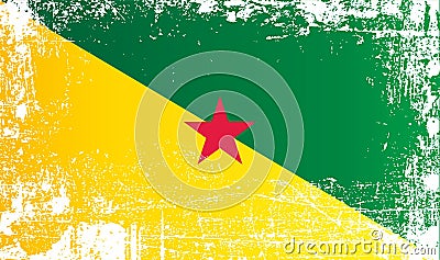 Flag of French Guiana, Overseas region and department of France. Wrinkled dirty spots. Stock Photo