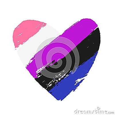 The flag of gender fluid pride in the shape of a large heart. A colorful logo of one of the LGBT flags. Sexual identification. Vector Illustration