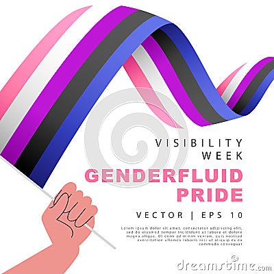 The flag of genderfluidic pride in the hand of a man. Sexual identification. A colorful logo of one of the LGBT flags. Vector Vector Illustration