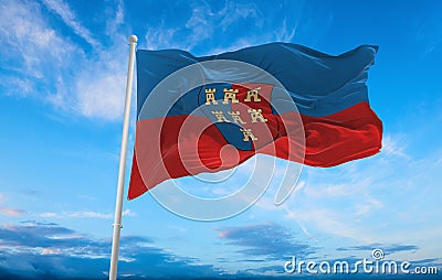 flag of German peoples Transylvanian Saxons at cloudy sky background, panoramic view. flag representing ethnic group or culture, Cartoon Illustration