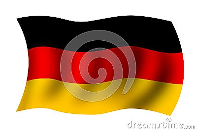 Flag of Germany. Realistic waving flag of Federal Republic of Germany. Fabric textured flowing flag of Germany isolated on white b Stock Photo