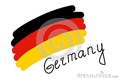 Flag of Germany, simple stylized vector illustration with freehand text. Black red yellow German flag, hand drawn country name Vector Illustration