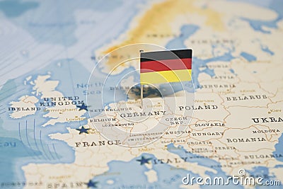 The Flag of germany in the world map Stock Photo