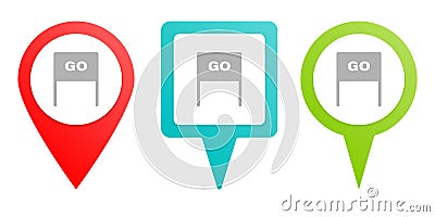 flag, go, launch. Multicolor pin vector icon, diferent type map and navigation point Stock Photo