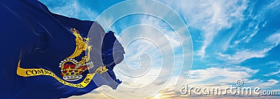 flag of Governor General of Australia , Australia at cloudy sky background on sunset, panoramic view. Australian travel and Cartoon Illustration