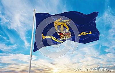 flag of Governor General of Australia , Australia at cloudy sky background on sunset, panoramic view. Australian travel and Cartoon Illustration