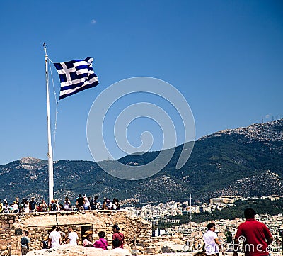 Flag of Greece in Athens Editorial Stock Photo