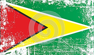 Flag of Guyana, Co-operative Republic of Guyana, Africa. Wrinkled dirty spots. Vector Illustration