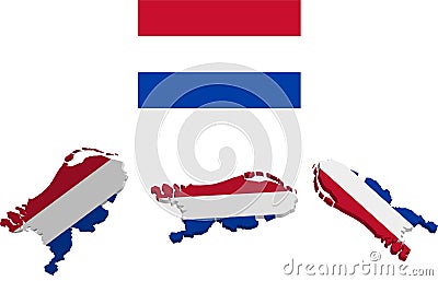 The flag of Holland, the Netherlands in a static position and the contour of the country in the color of the national flag, on a Stock Photo