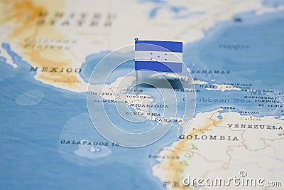 The Flag of honduras in the world map Stock Photo