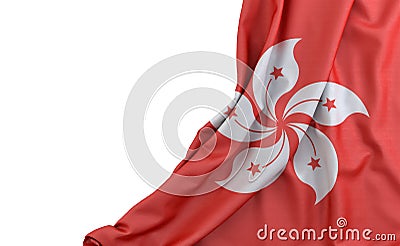 Flag of Hong Kong over white background with empty space on the left. Isolated. 3D Rendering Stock Photo