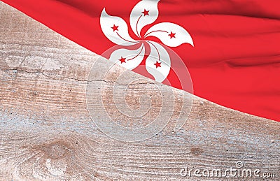 Flag Hong Kong and space for text on a wooden background Stock Photo