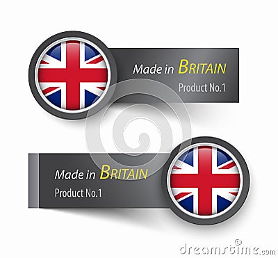 Flag icon and label with text made in The United Kingdom of Great Britain . Vector Illustration