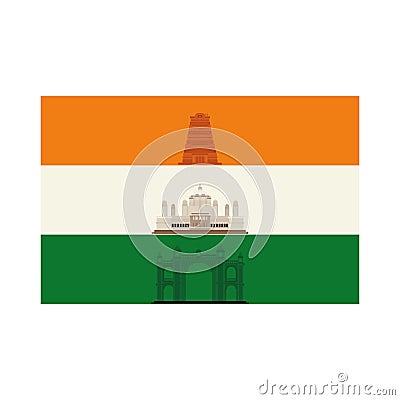 Flag indian and monuments ladnmark Vector Illustration