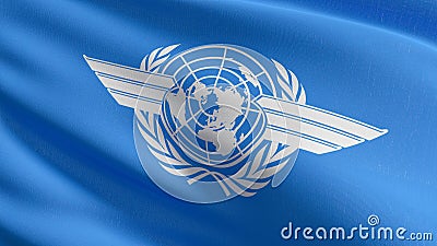 The flag of The International Civil Aviation Organization or ICAO, a specialized agency of the United Nations. 3D rendering Cartoon Illustration