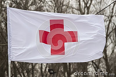 Flag of the International Committee of the Red Cross Editorial Stock Photo