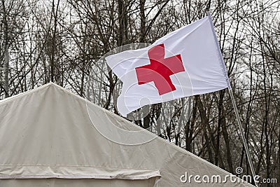 Flag of the International Committee of the Red Cross Editorial Stock Photo