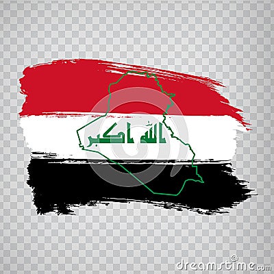 Flag of Iraq from brush strokes and Blank map of Iraq. High quality map Republic of Iraq and national flag on transparent backgro Vector Illustration