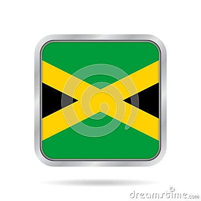Flag of Jamaica, shiny metallic gray square button Vector Illustration