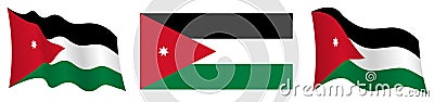 flag of Jordan in static position and in motion fluttering in wind in exact colors and sizes on white background Vector Illustration