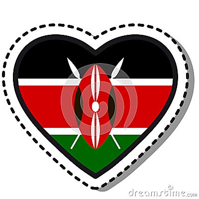 Flag Kenya heart sticker on white background. Vintage vector love badge. Template design element. National day. Vector Illustration