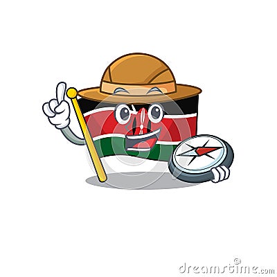 Flag kenya mascot in shape character holding compass Vector Illustration