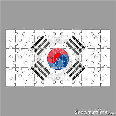 Flag Korea from puzzles on a gray background. Vector Illustration