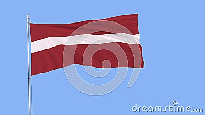 The flag of Latvia on the flagpole fluttering in the wind on pure blue background, 3d rendering. Stock Photo