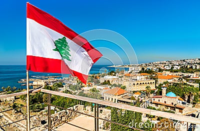 Flag of Lebanon at Byblos Castle Stock Photo