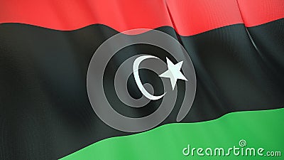 The flag of Libya. Waving silk flag of Libya. High quality render. 3D illustration Cartoon Illustration
