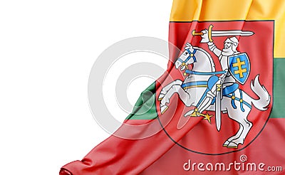 Flag of Lithuania with Coat of arms with empty space on the left. Isolated. 3D Rendering Stock Photo