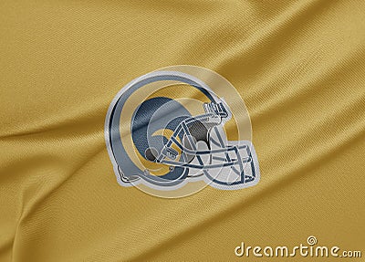 Flag Los Angeles Rams, flag of American football team Los Angeles Rams, fabric flag Los Angeles Rams, 3D work and 3D image. Editorial Stock Photo