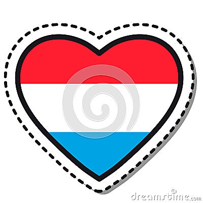 Flag Luxembourg heart sticker on white background. Vintage vector love badge. Template design element. National day. Vector Illustration