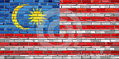 Flag of Malaysia on a brick wall Vector Illustration