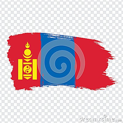 Flag of Mongolia from brush strokes. Flag Mongolia on transparent background for your web site design, logo, app, UI Vector Illustration
