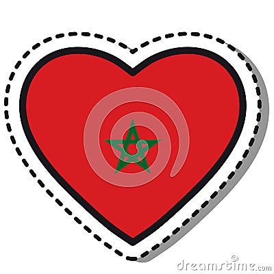 Flag Morocco heart sticker on white background. Vintage vector love badge. Template design element. National day. Vector Illustration