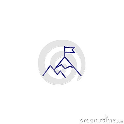 Flag mountain challenge peak line icon. Top high goal finish Vector Illustration