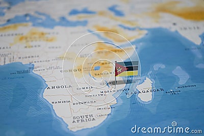 The Flag of mozambique in the world map Stock Photo