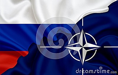 Flag of NATOand flag of Russia Stock Photo