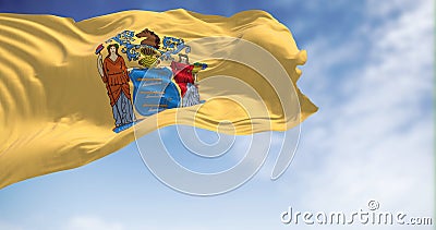 Flag of New Jersey state waving in the wind Stock Photo