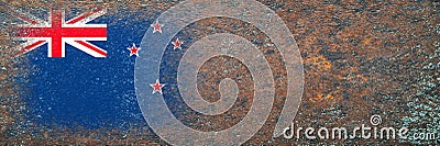 Flag of New Zealand. Flag painted on rusty surface. Rusty background. Copy space. Textured background Stock Photo