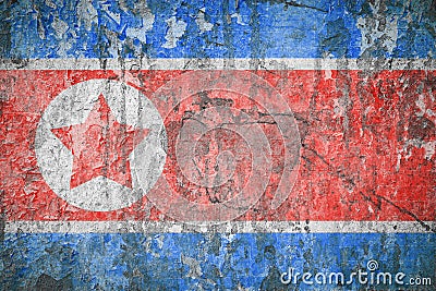 Flag Of North Korea. Vintage style. Old wall texture. Faded background. Stock Photo