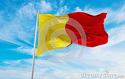 flag of Orleans, France, France at cloudy sky background on sunset, panoramic view. French travel and patriot concept. copy space Cartoon Illustration