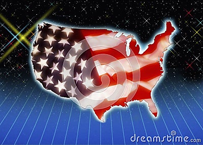 Flag and outline of the USA Stock Photo