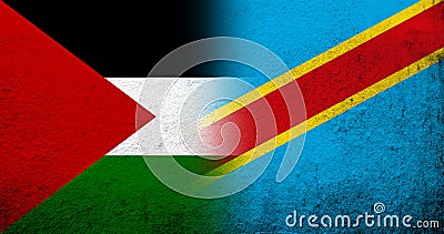 Flag of Palestine and The Democratic Republic of the Congo national flag. Grunge background Stock Photo