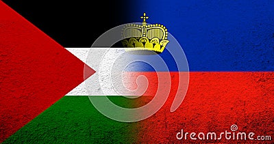 Flag of Palestine and The Principality of Liechtenstein National flag. Grunge background Stock Photo