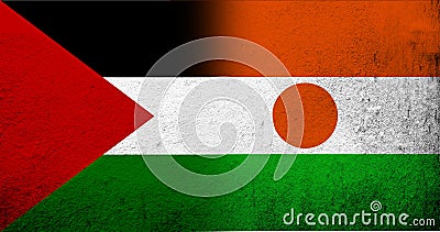 Flag of Palestine and The Republic of the Niger National flag. Grunge background Stock Photo